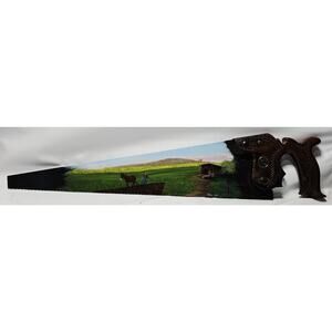 Vtg Hand Painted H Disston & Sons Saw Blade Country Landscape Scene 26"L Signed